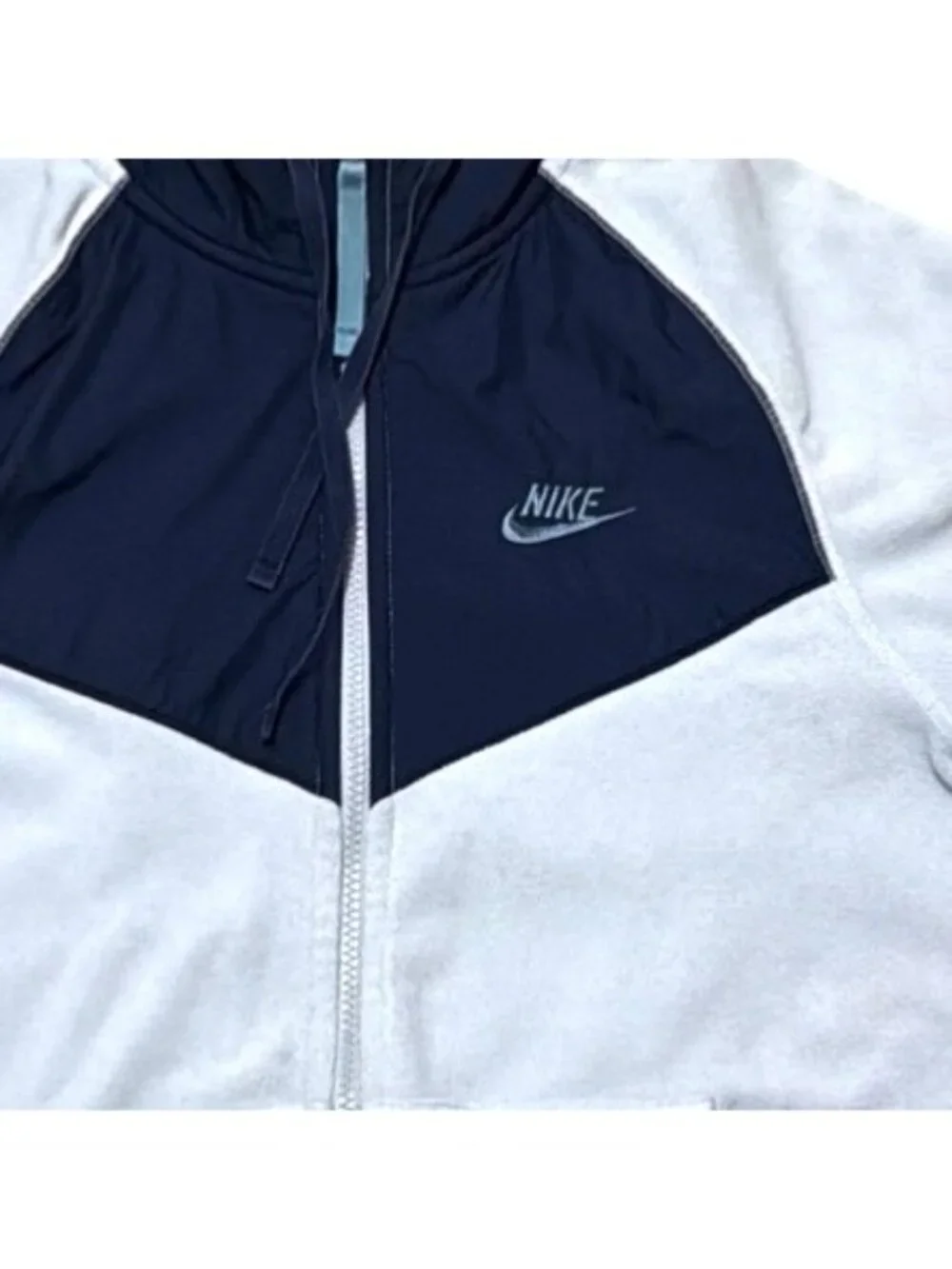 Nike Hoodie Mens S Powder Blue Navy Full Zip Fleece Y2K Athleisure Logo Techwear